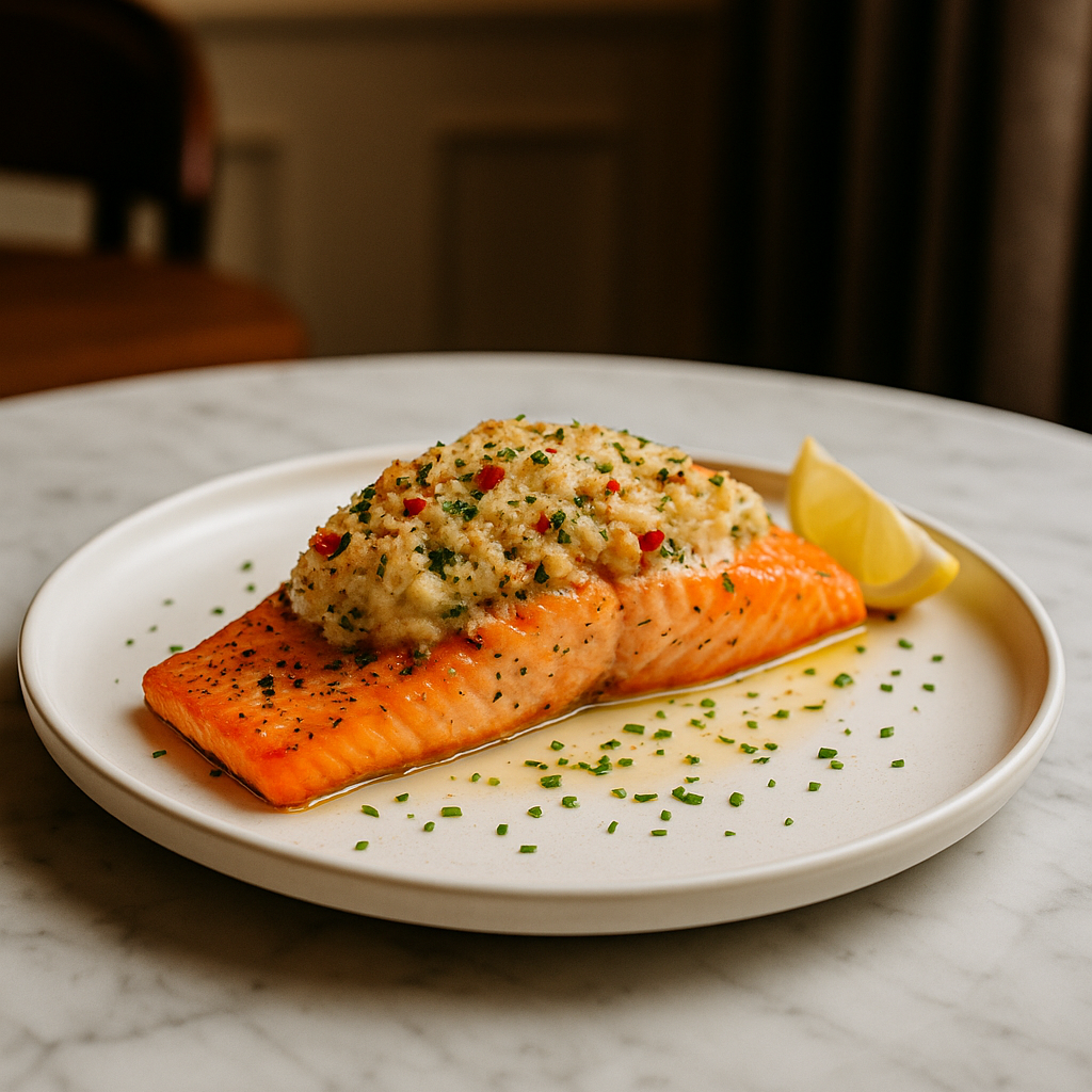 Truite farcie aux fruits de mer servie avec citron — plat gourmet frais livré par Vitamenu, poissonnerie à Mirabel, à Blainville, au Québec.