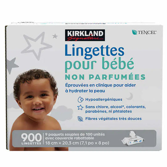 Kirkland Signature Lingettes pour Bébés, non parfumées, 9 paquets de 100