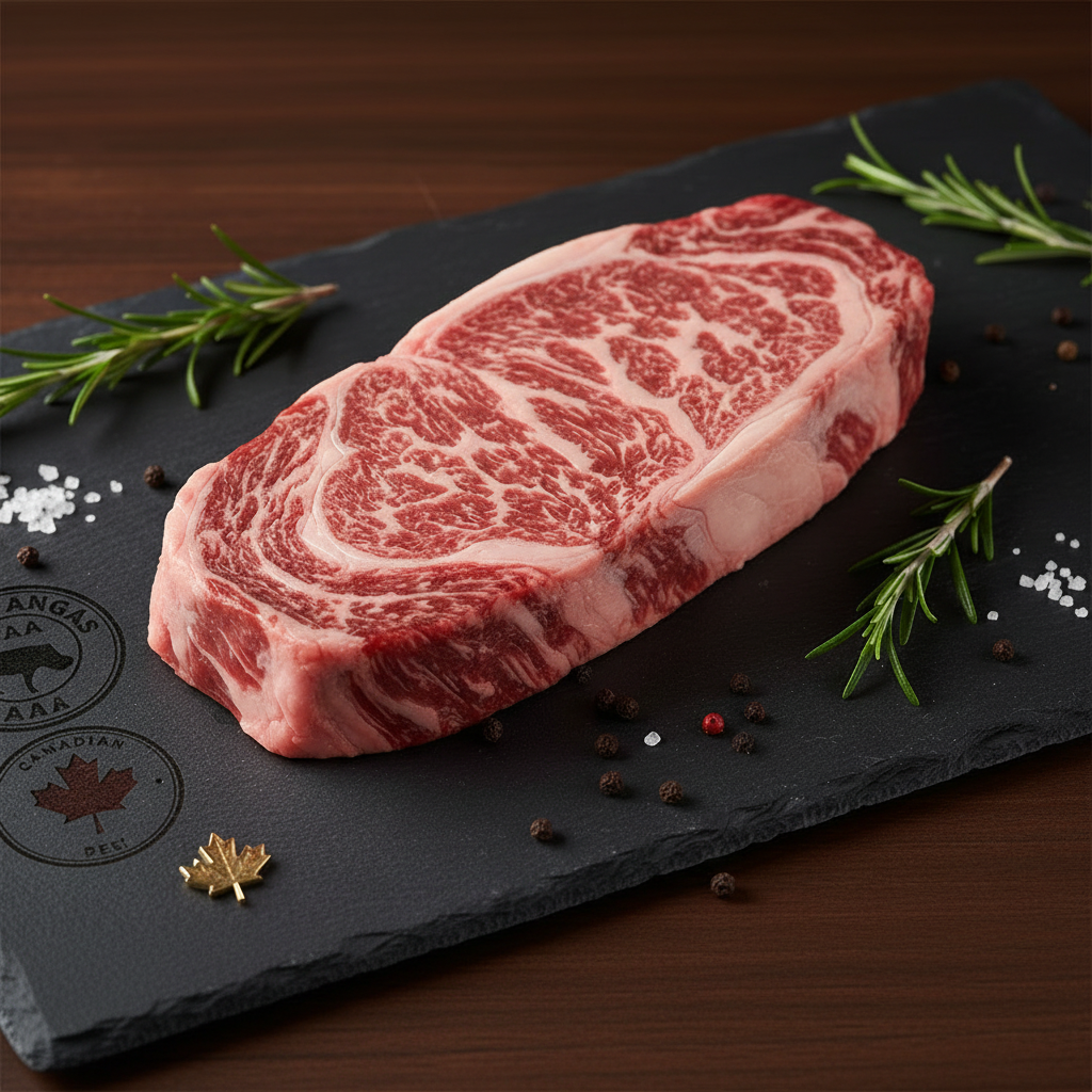 Contre-filet Black Angus AAA vieilli 65 jours - Bœuf premium du Québec avec persillage exceptionnel et certification Black Angus - VitaMenu boucherie québécoise