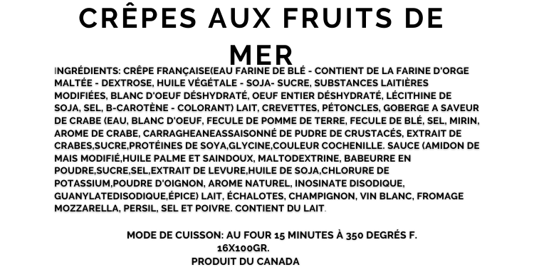 CRÊPES AUX FRUITS DE MER x 16 PORTIONS - VitaMenu
